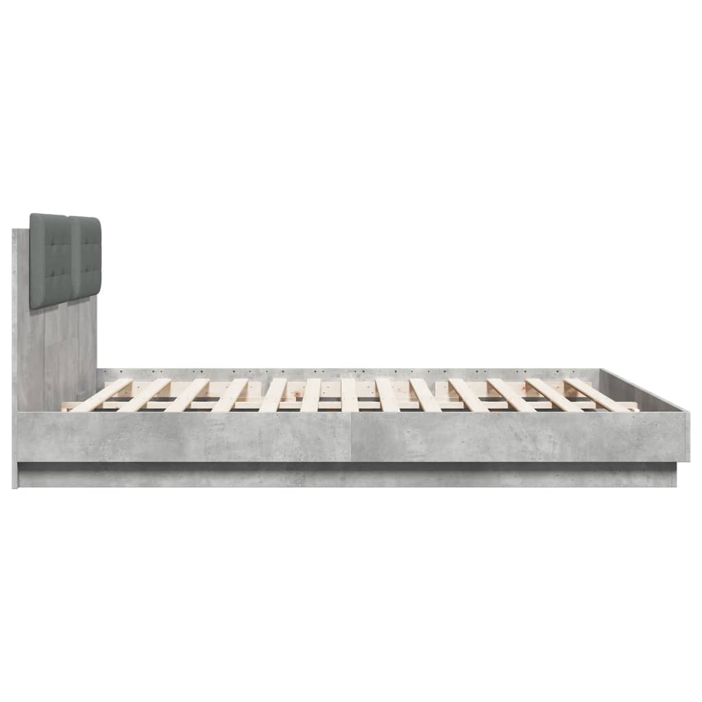 Bettgestell mit Kopfteil und LED-Leuchten Betongrau 200x200 cm