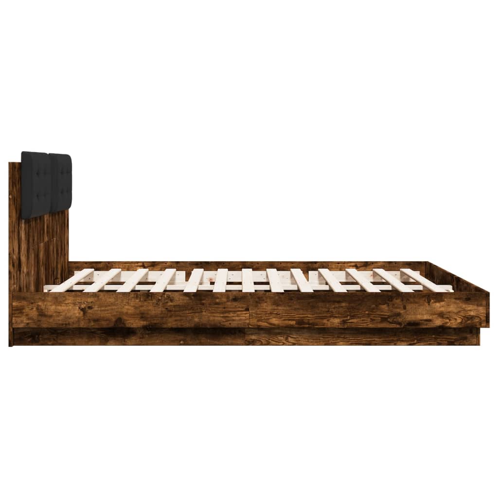 Bettgestell mit Kopfteil & LED-Leuchten Räuchereiche 180x200 cm