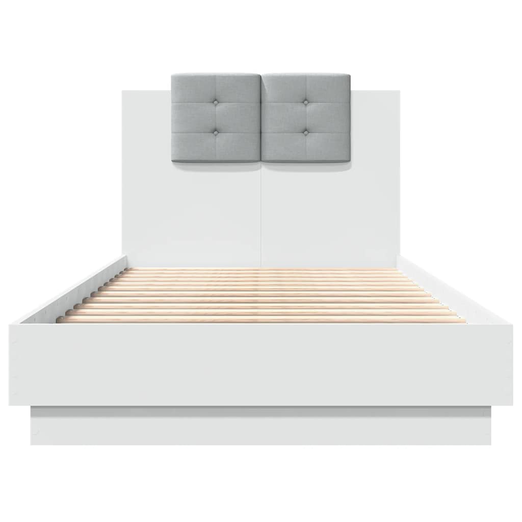 Bettgestell mit Kopfteil und LED-Leuchten Weiß 75x190 cm