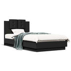 Bettgestell mit Kopfteil und LED-Leuchten Schwarz 75x190 cm