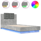 Bettgestell mit Kopfteil und LED-Leuchten Betongrau 75x190 cm