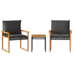 3-tlg. Bistro-Set mit Kissen Schwarz Poly Rattan Akazienholz
