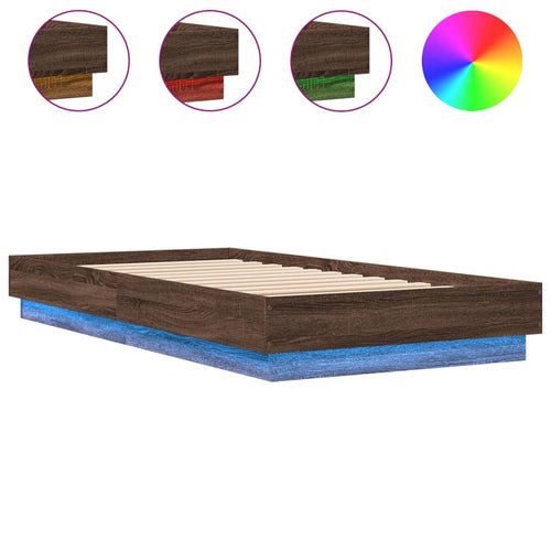 Bettgestell mit LED Braun Eiche 75x190 cm
