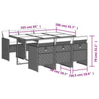 7-tlg. Garten-Essgruppe mit Kissen Schwarz Poly Rattan
