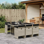 7-tlg. Garten-Essgruppe mit Kissen Hellgrau Poly Rattan