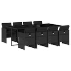 9-tlg. Garten-Essgruppe mit Kissen Schwarz Poly Rattan