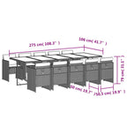 11-tlg. Garten-Essgruppe mit Kissen Hellgrau Poly Rattan