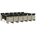 13-tlg. Garten-Essgruppe mit Kissen Hellgrau Poly Rattan