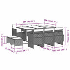 11-tlg. Garten-Essgruppe mit Kissen Schwarz Poly Rattan