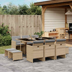 11-tlg. Garten-Essgruppe mit Kissen Beigemischung Poly Rattan