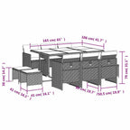 11-tlg. Garten-Essgruppe mit Kissen Grau Poly Rattan