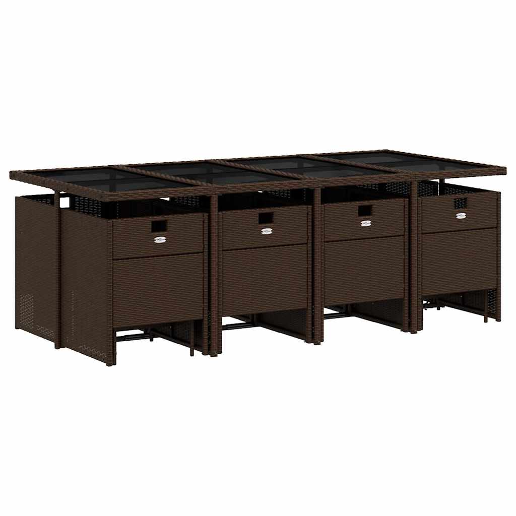 13-tlg. Garten-Essgruppe mit Kissen Braun Poly Rattan