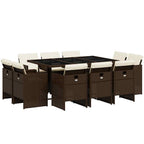 11-tlg. Garten-Essgruppe mit Kissen Braun Poly Rattan