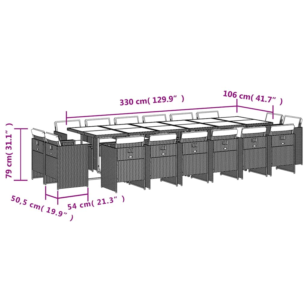 17-tlg. Garten-Essgruppe mit Kissen Braun Poly Rattan