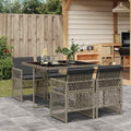 5-tlg. Garten-Essgruppe mit Kissen Grau Poly Rattan