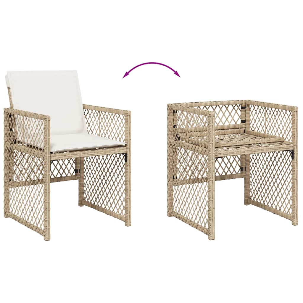 5-tlg. Garten-Essgruppe mit Kissen Beige Poly Rattan