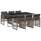 7-tlg. Garten-Essgruppe mit Kissen Grau Poly Rattan