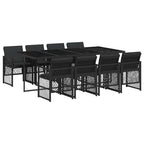 9-tlg. Garten-Essgruppe mit Kissen Schwarz Poly Rattan