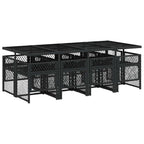9-tlg. Garten-Essgruppe mit Kissen Schwarz Poly Rattan