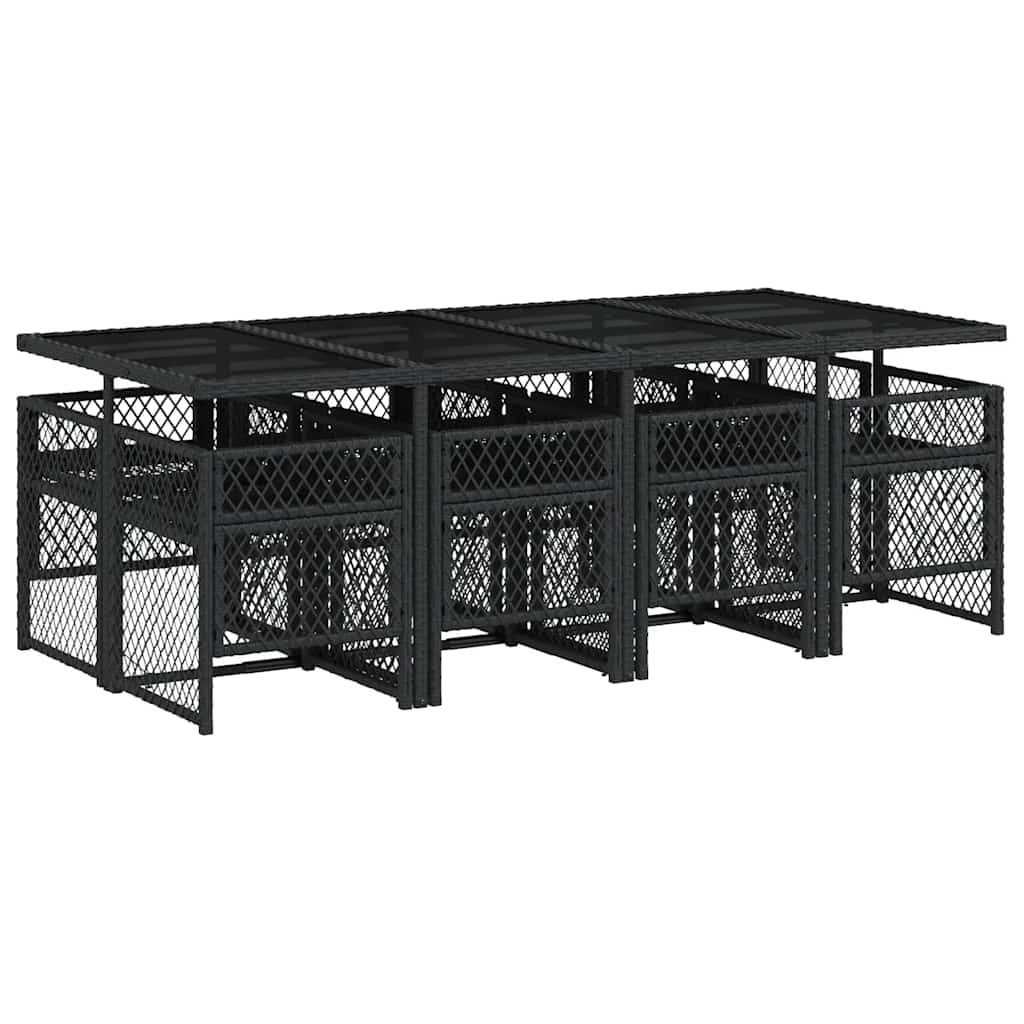 9-tlg. Garten-Essgruppe mit Kissen Schwarz Poly Rattan