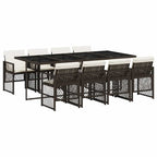 9-tlg. Garten-Essgruppe mit Kissen Braun Poly Rattan