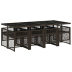 9-tlg. Garten-Essgruppe mit Kissen Braun Poly Rattan