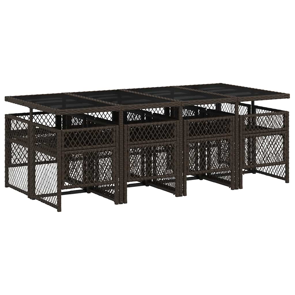9-tlg. Garten-Essgruppe mit Kissen Braun Poly Rattan