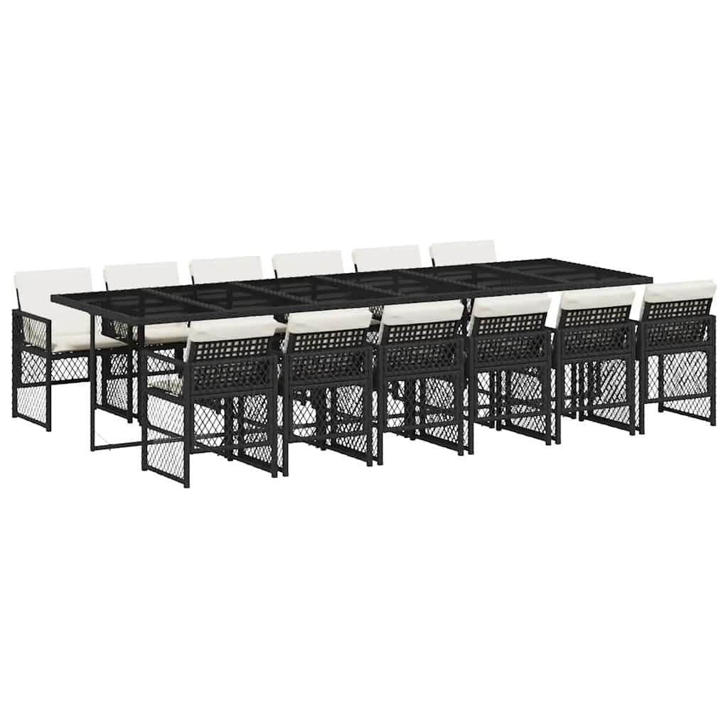 13-tlg. Garten-Essgruppe mit Kissen Schwarz Poly Rattan