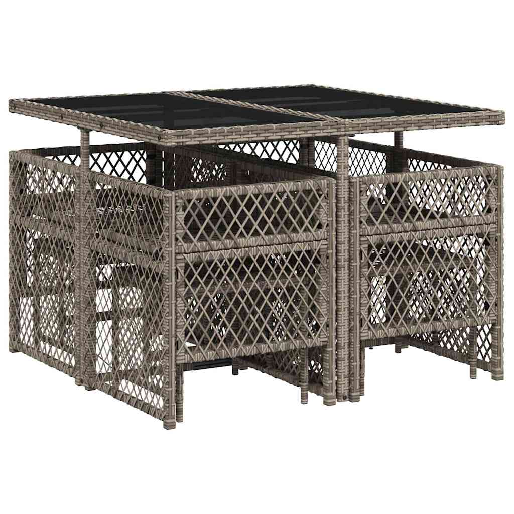 9-tlg. Garten-Essgruppe mit Kissen Grau Poly Rattan