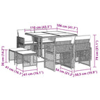 9-tlg. Garten-Essgruppe mit Kissen Braun Poly Rattan