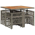 9-tlg. Garten-Essgruppe mit Kissen Grau Poly Rattan