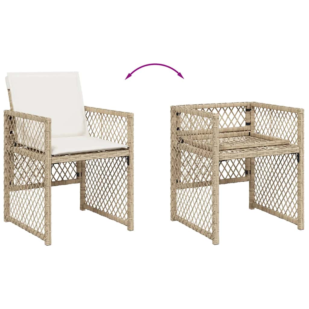 11-tlg. Garten-Essgruppe mit Kissen Beige Poly Rattan