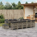 15-tlg. Garten-Essgruppe mit Kissen Grau Poly Rattan