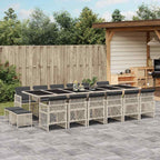 17-tlg. Garten-Essgruppe mit Kissen Hellgrau Poly Rattan