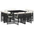 9-tlg. Garten-Essgruppe mit Kissen Schwarz Poly Rattan