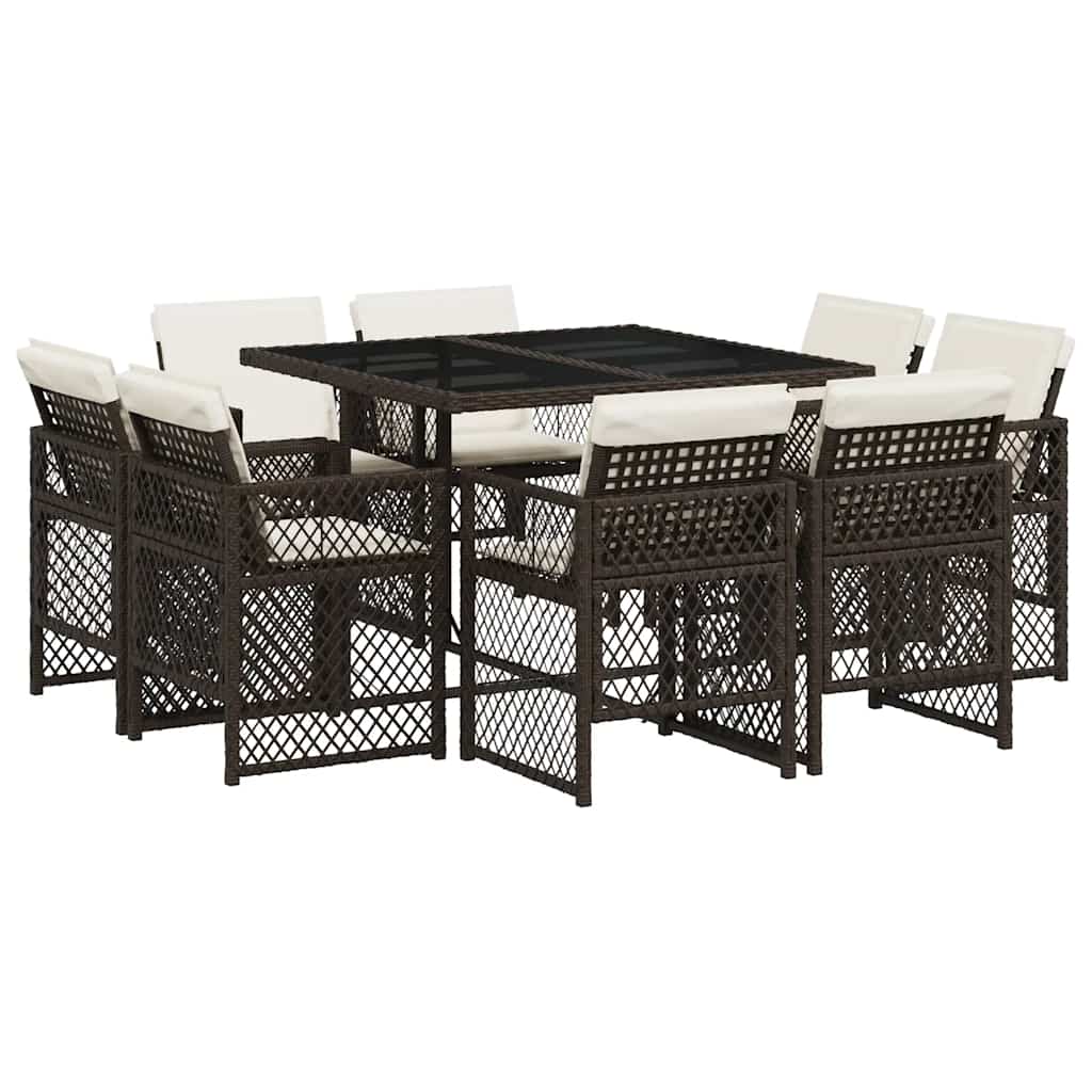 9-tlg. Garten-Essgruppe mit Kissen Braun Poly Rattan