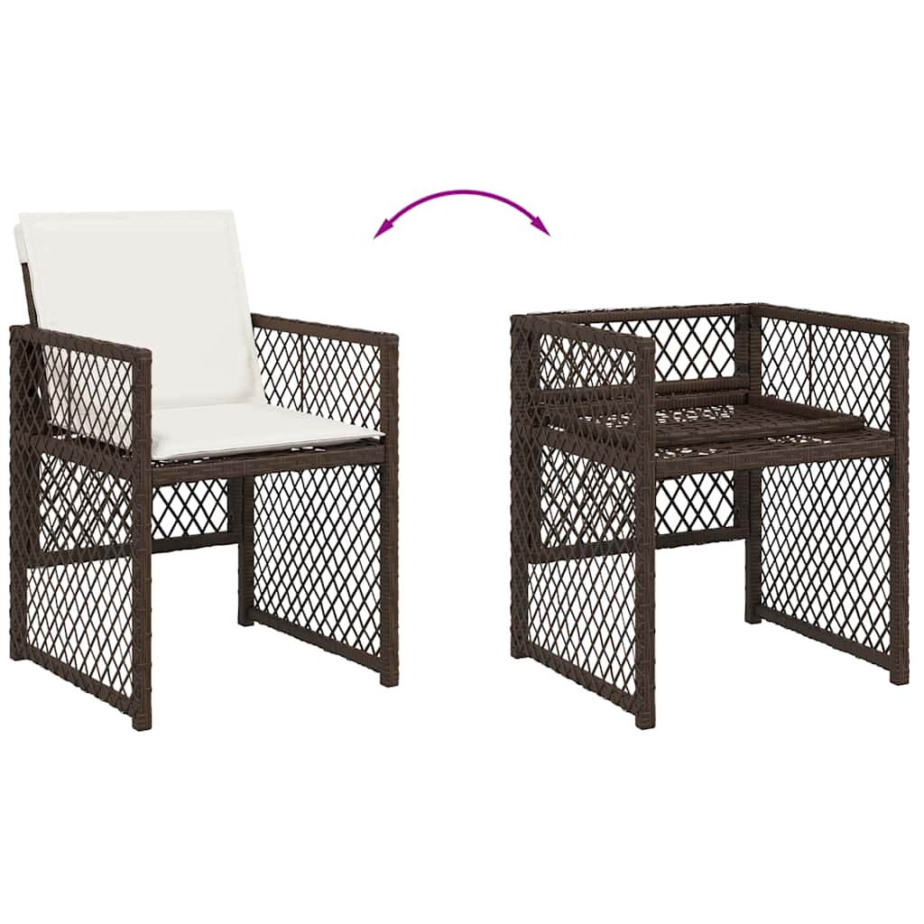 9-tlg. Garten-Essgruppe mit Kissen Braun Poly Rattan