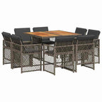 9-tlg. Garten-Essgruppe mit Kissen Grau Poly Rattan