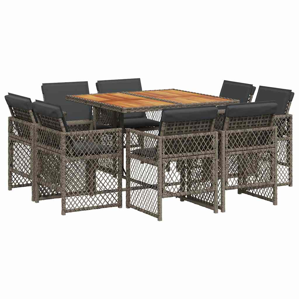 9-tlg. Garten-Essgruppe mit Kissen Grau Poly Rattan