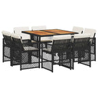 9-tlg. Garten-Essgruppe mit Kissen Schwarz Poly Rattan