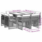 9-tlg. Garten-Essgruppe mit Kissen Schwarz Poly Rattan