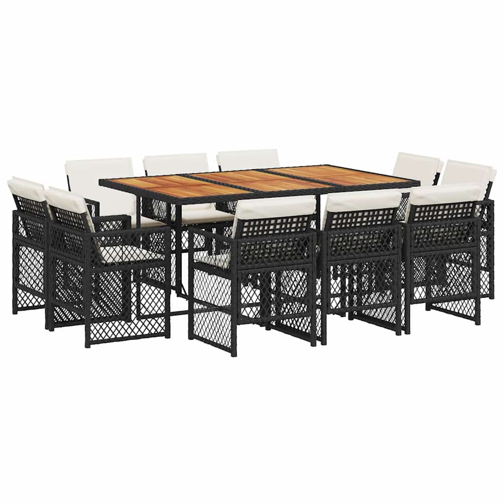 11-tlg. Garten-Essgruppe mit Kissen Schwarz Poly Rattan