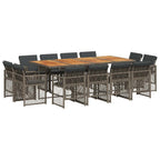 13-tlg. Garten-Essgruppe mit Kissen Grau Poly Rattan