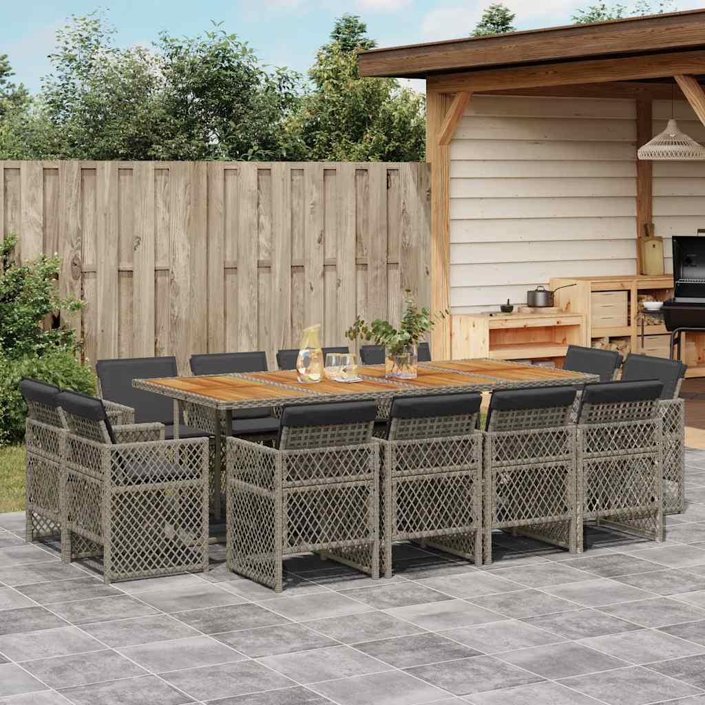 13-tlg. Garten-Essgruppe mit Kissen Grau Poly Rattan