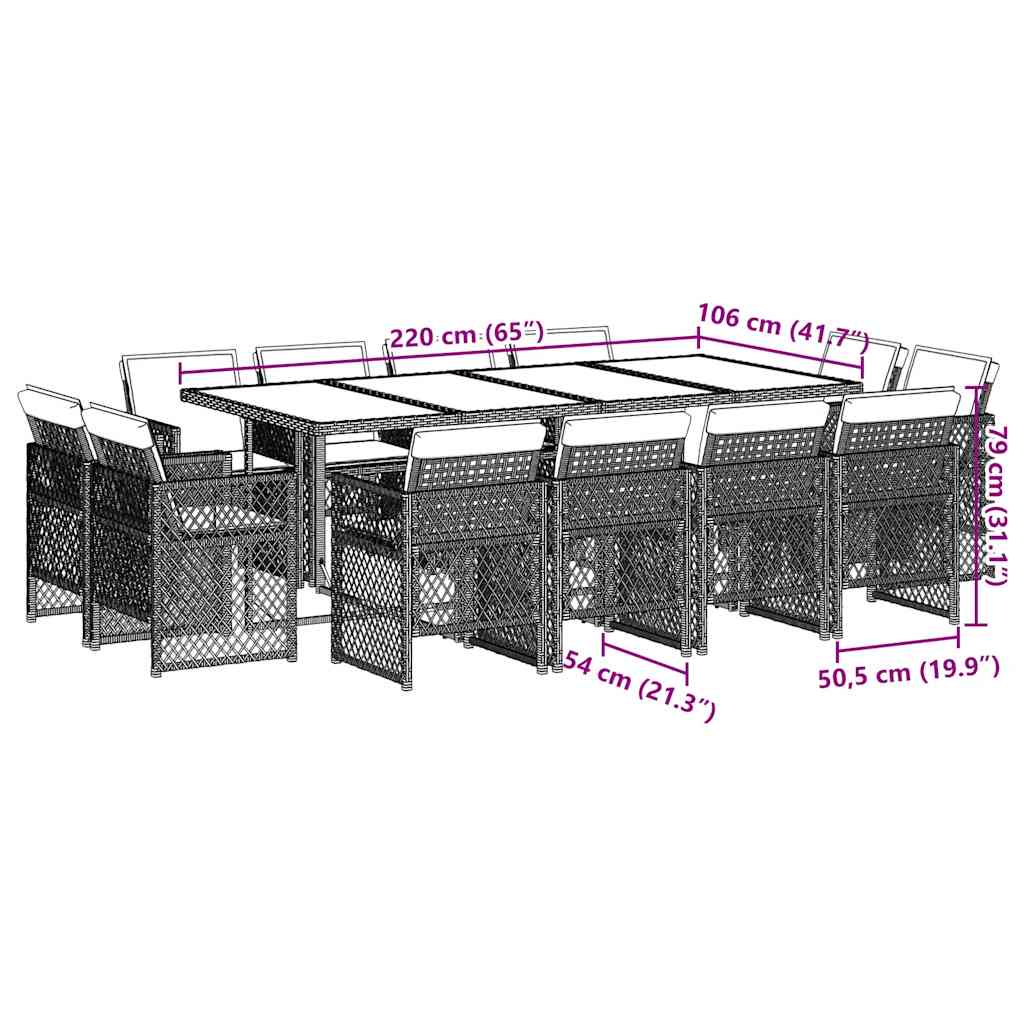 13-tlg. Garten-Essgruppe mit Kissen Schwarz Poly Rattan