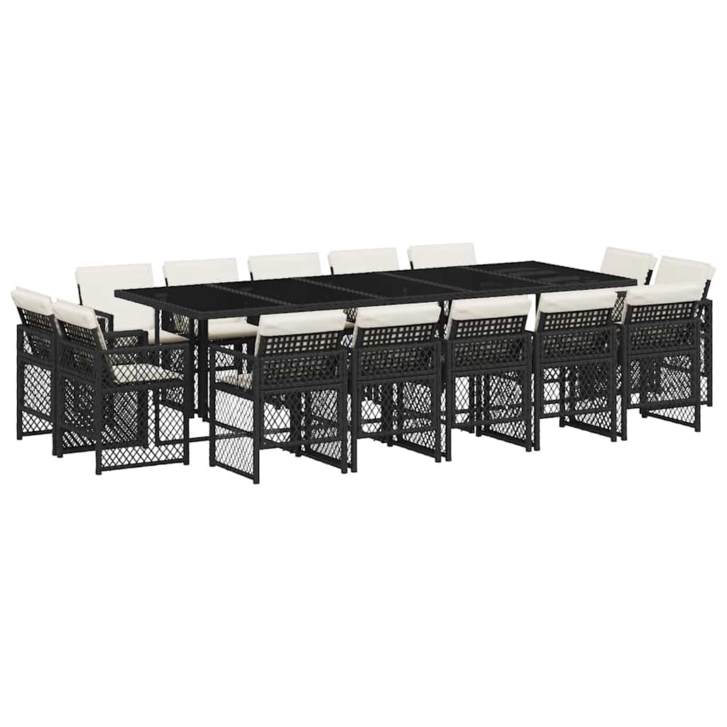 15-tlg. Garten-Essgruppe mit Kissen Schwarz Poly Rattan