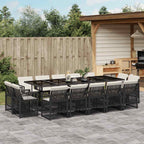 15-tlg. Garten-Essgruppe mit Kissen Schwarz Poly Rattan