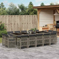 15-tlg. Garten-Essgruppe mit Kissen Grau Poly Rattan