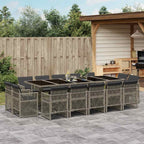 15-tlg. Garten-Essgruppe mit Kissen Grau Poly Rattan