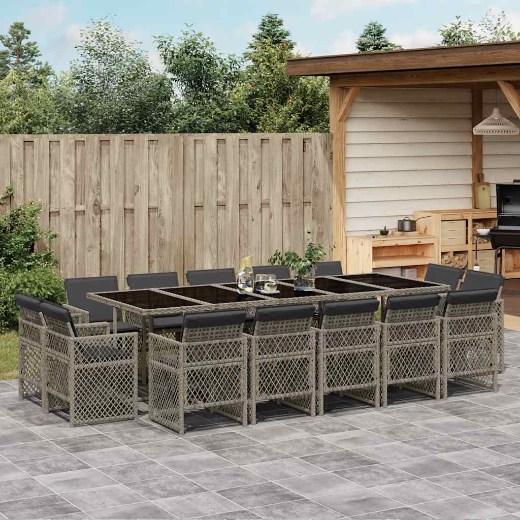 15-tlg. Garten-Essgruppe mit Kissen Grau Poly Rattan